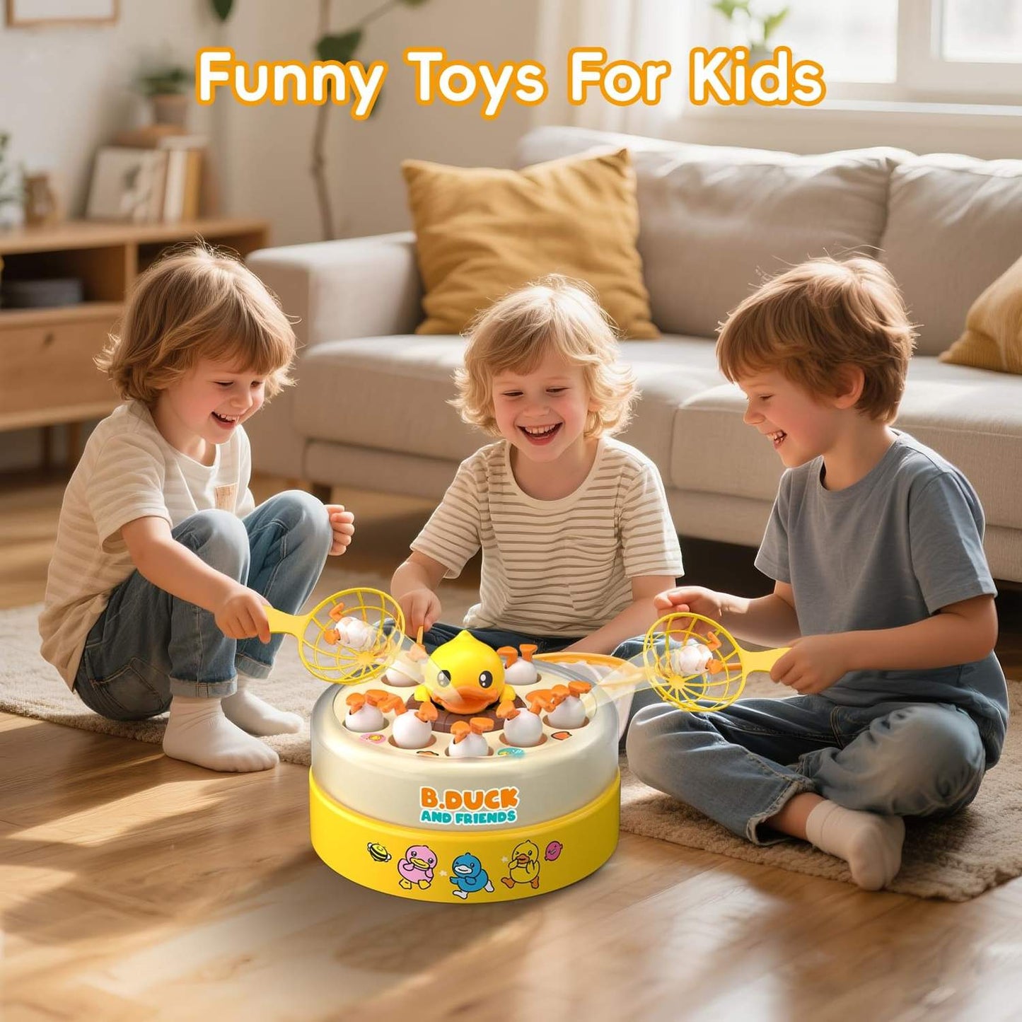 Children Duck Fishing Toy with Spring Popping Ducks, Catching Net and Spinner Base – Safe for Ages 3+