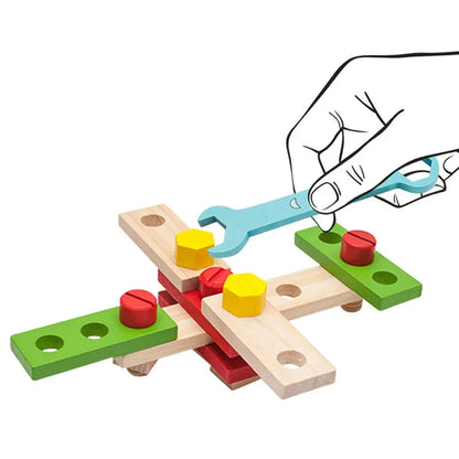 Children's Wooden Toolbox Set Toy with Creative Building, Motor Skills Development, Shape & Color Recognition, Safe for Ages 3+