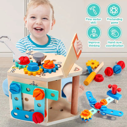 Childrens Wooden Toolbox Set Toy, Develop Real-Life Building Skills & Creative Thinking, Safe for Aged 2+