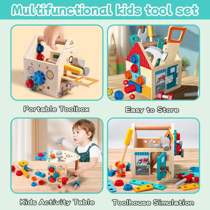 Childrens Wooden Toolbox Set Toy, Develop Real-Life Building Skills & Creative Thinking, Safe for Aged 2+