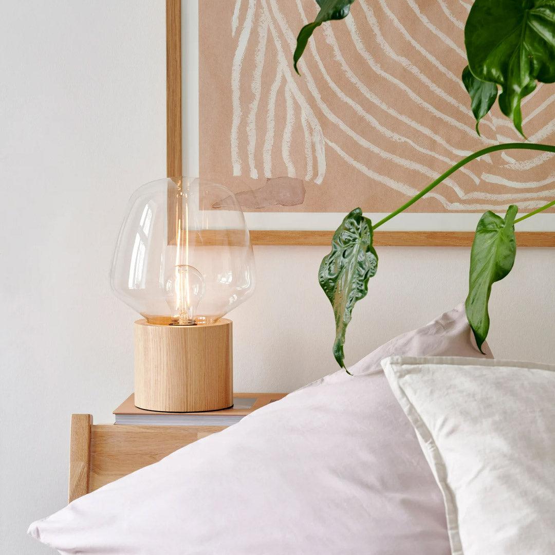 Classic Wood Table Lamp with Glass Shade - Halri