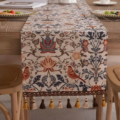 Beautiful Floral Table Runner with Bird Pattern - Halri
