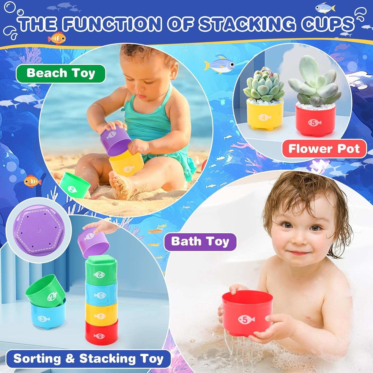 Cloth Fishing Game - 22-Piece Educational Toy, 2-in-1 Ocean Mat, Color Sorting, Washable Fabric, Safe for Ages 6m+