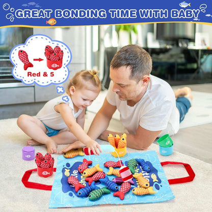 Cloth Fishing Game - 22-Piece Educational Toy, 2-in-1 Ocean Mat, Color Sorting, Washable Fabric, Safe for Ages 6m+