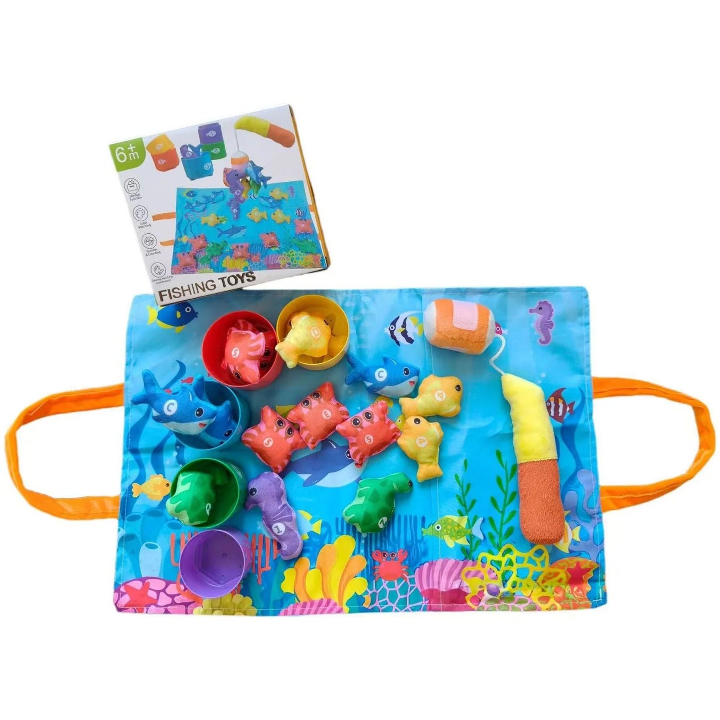 Cloth Fishing Game - 22-Piece Educational Toy, 2-in-1 Ocean Mat, Color Sorting, Washable Fabric, Safe for Ages 6m+