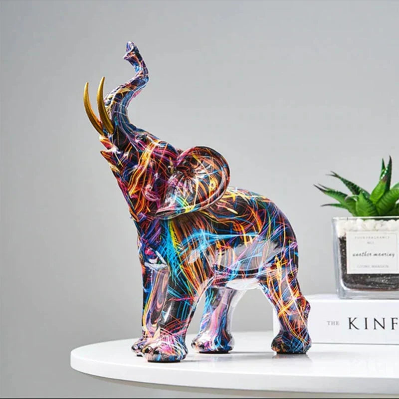 Vibrant Elephant Figurine Large Decorative Statue - Halri
