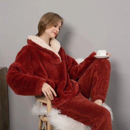 Cozy Women's Fleece Sleepwear Set Long Sleeve Pajamas - Halri