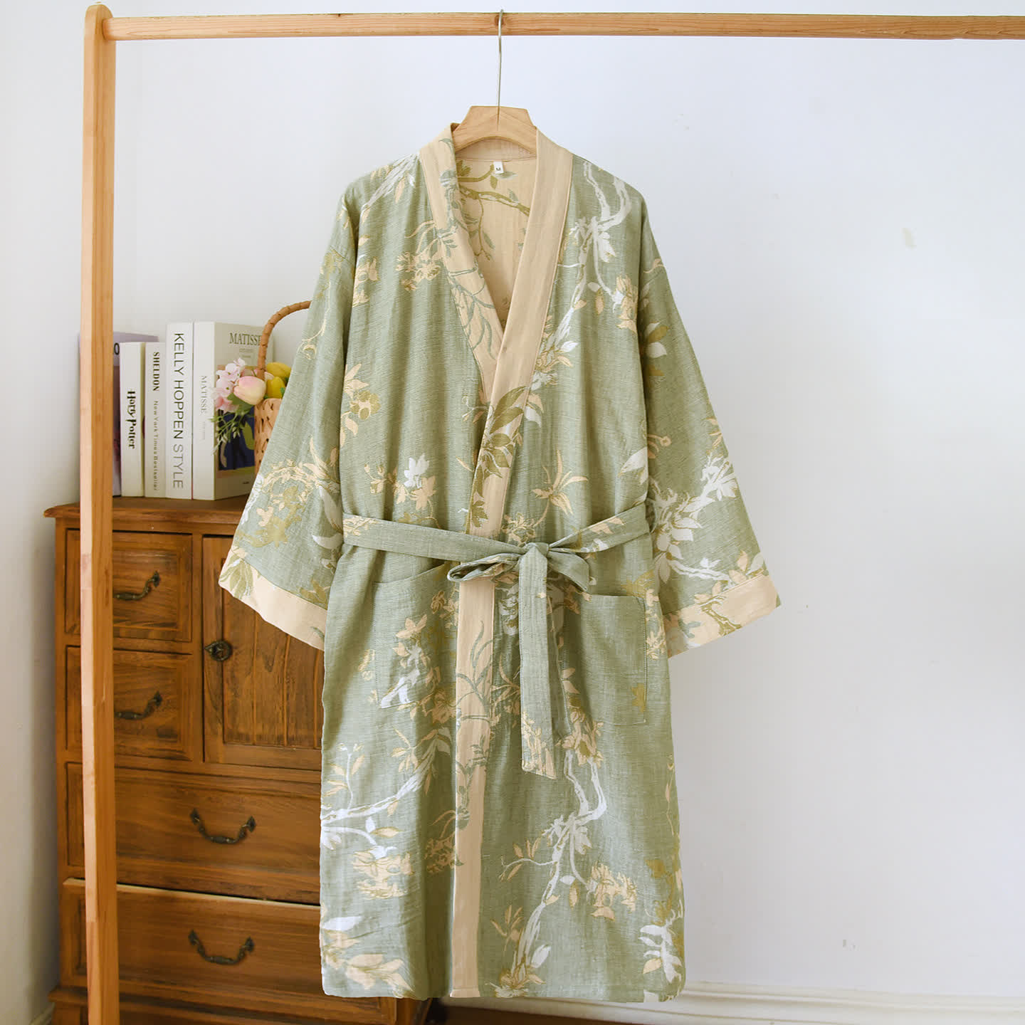 Soft Plush Bathrobe with Double Layering and Patterned Trim - Halri