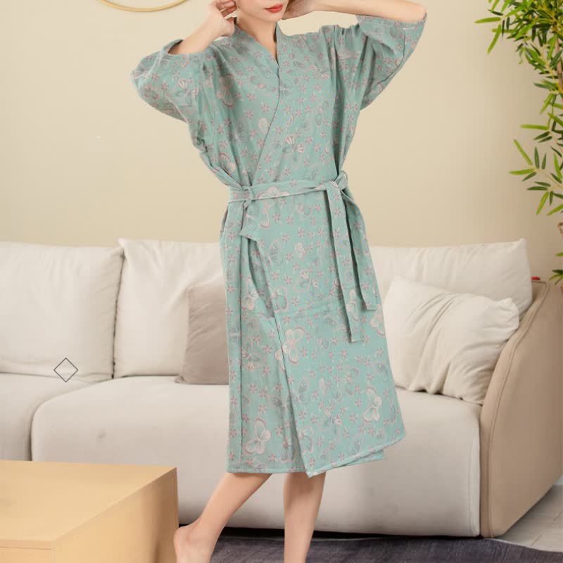 Soft Floral Kimono Bath Robe with Lightweight Design