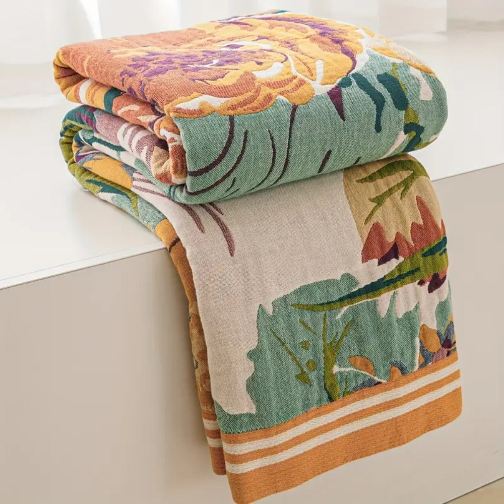 Soft Floral Throw Blanket Lightweight Cotton