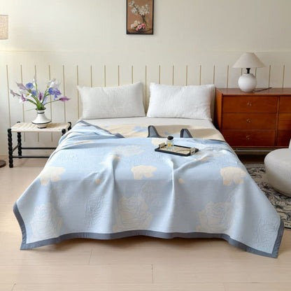 Soft Plush Throw Blanket with Blue Floral Pattern - Halri