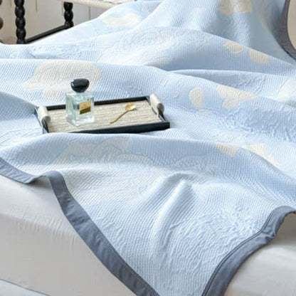 Soft Plush Throw Blanket with Blue Floral Pattern