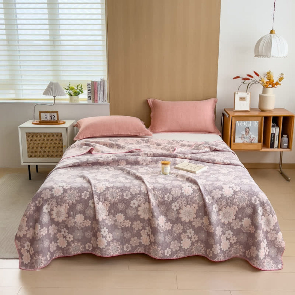 Soft Breathable Throw Blanket Reversible Floral Pattern - Halri