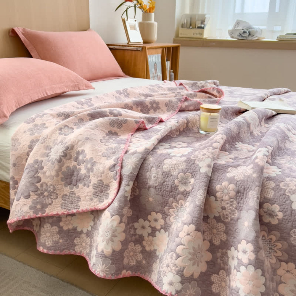 Soft Breathable Throw Blanket Reversible Floral Pattern