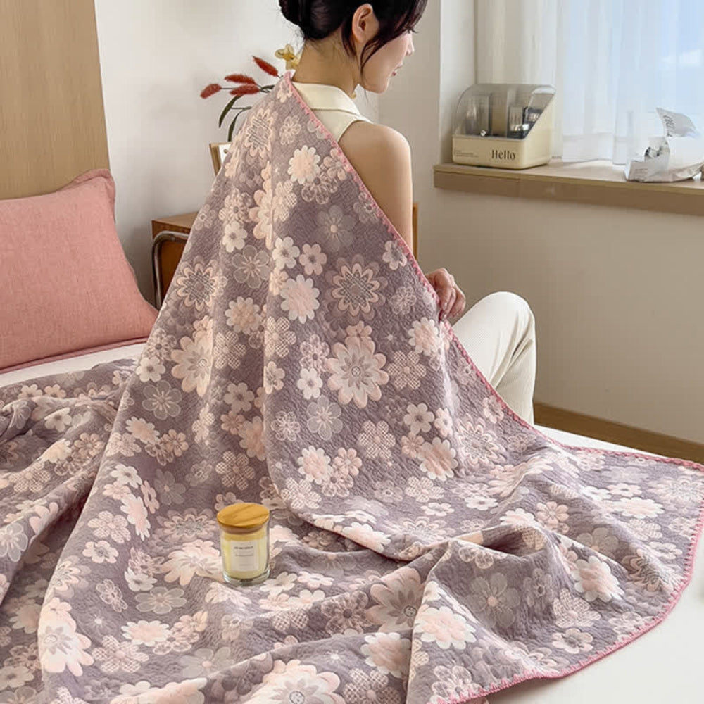Soft Breathable Throw Blanket Reversible Floral Pattern