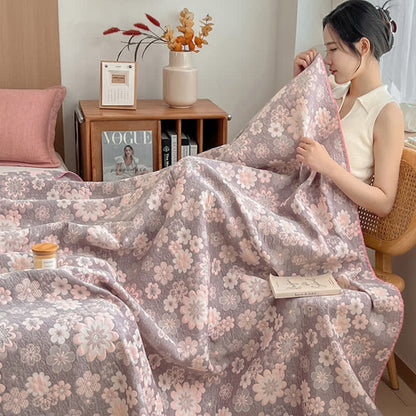 Soft Breathable Throw Blanket Reversible Floral Pattern