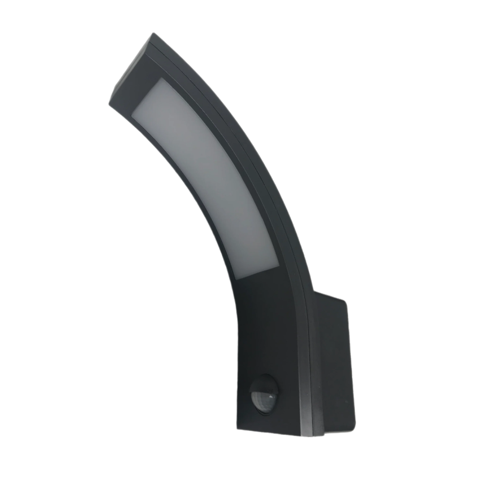 Black outdoor motion sensor light on a white background