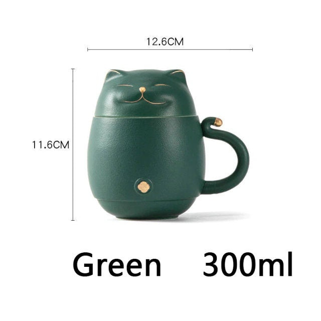 Adorable Kitty Ceramic Tea Cup with Infuser