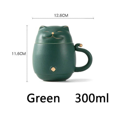 Adorable Kitty Ceramic Tea Cup with Infuser