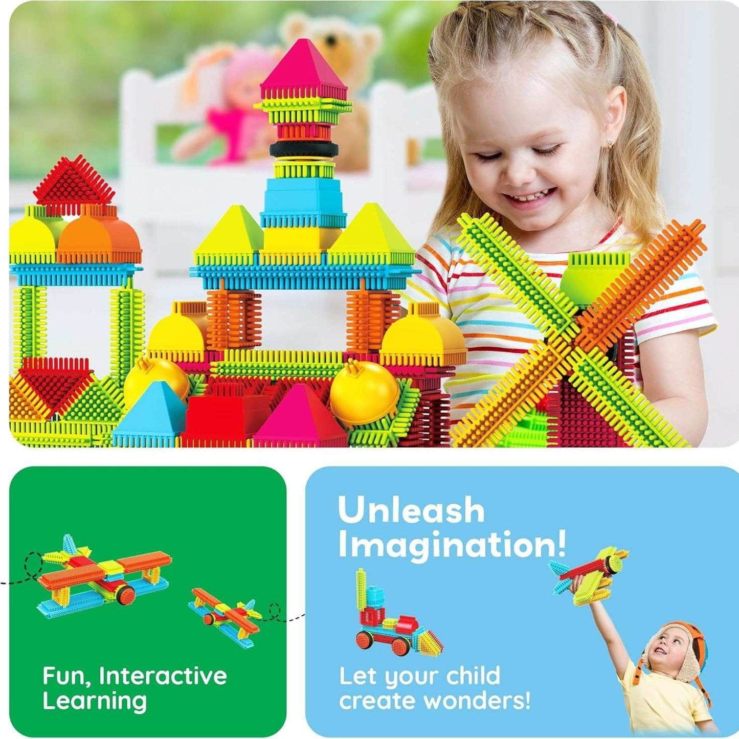 DIY Bristle Building Blocks with Creative STEM Construction Set for Kids, Easy to Build, Safe for Ages 3+