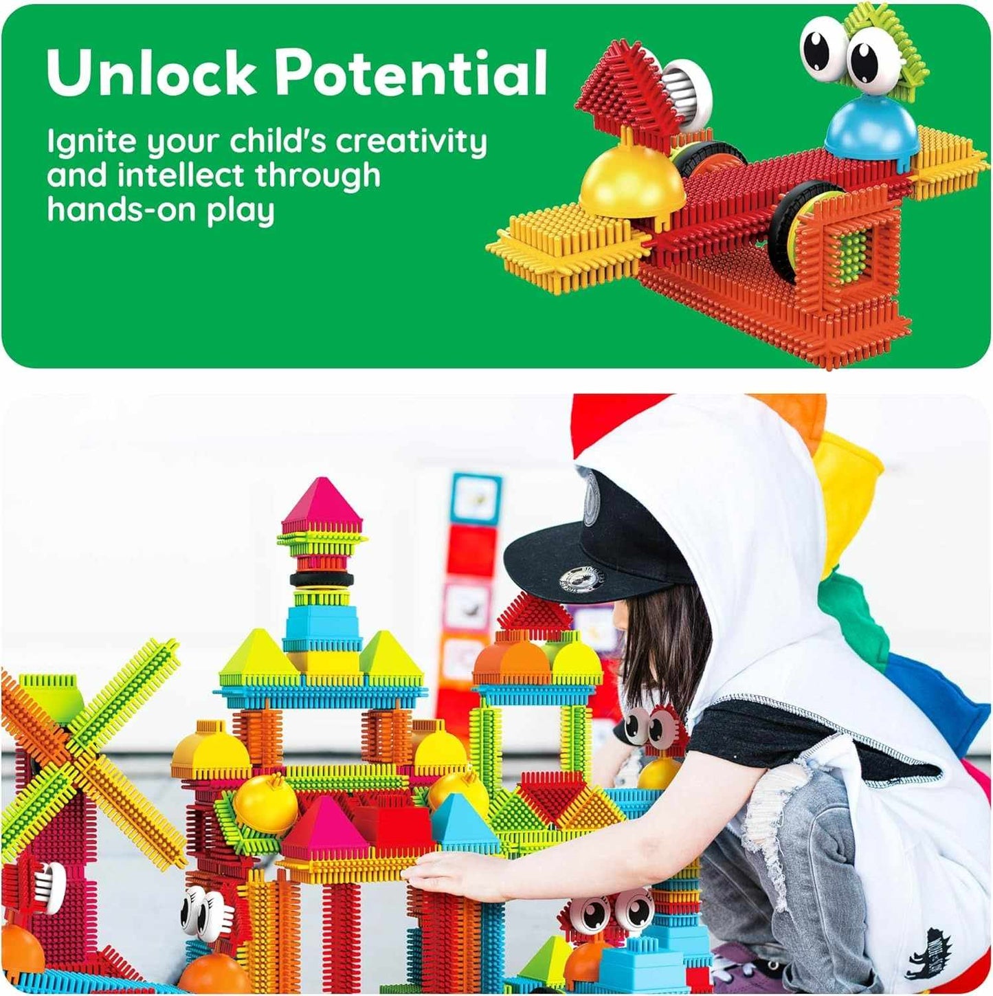 DIY Bristle Building Blocks with Creative STEM Construction Set for Kids, Easy to Build, Safe for Ages 3+