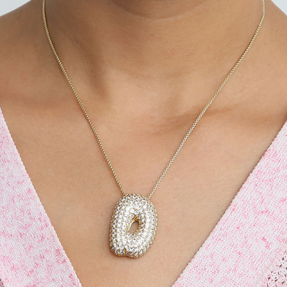 Bold Letter Bubble Diamond Initial Pendants