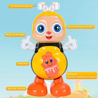 Dancing Bee with Flashing LED Lights, Music Playback, and Interactive Action, Safe for Ages 3+