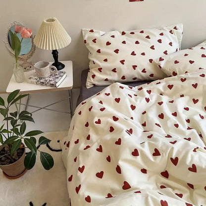 Soft Hearts Bedding Set Comforter and Duvet Cover