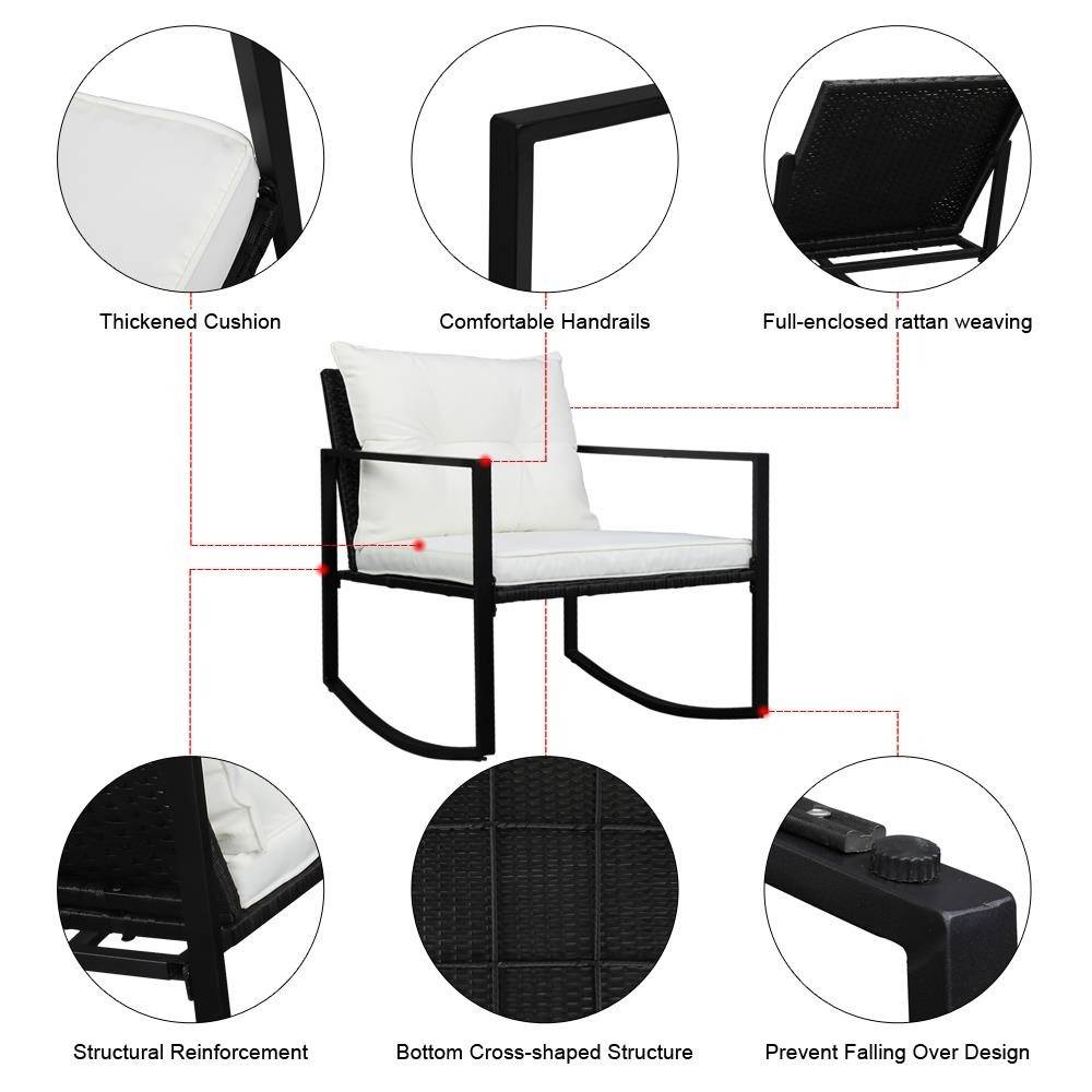 Patio Wicker Rocking Chair Set of 3
