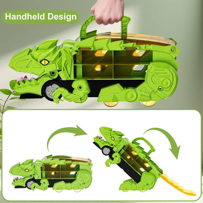 Dino Truck That Gobbles Up Cars with Swallowing Function, Transformable into Car Slide, Portable with Handle, Safe for Ages 3+