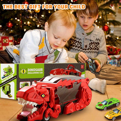 Dino Truck That Gobbles Up Cars with Swallowing Function, Transformable into Car Slide, Portable with Handle, Safe for Ages 3+