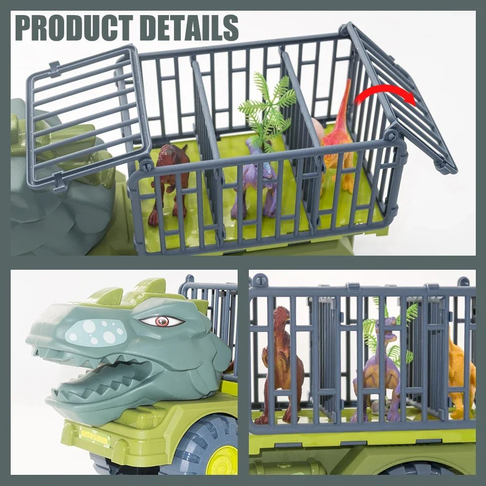 Dinosaur Car Play Truck, Transport Car Carrier with 3 Dino Figures, Egg and Tree, Safe for Ages 3+
