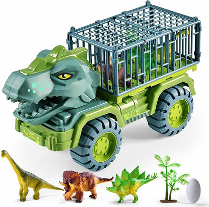 Dinosaur Car Play Truck, Transport Car Carrier with 3 Dino Figures, Egg and Tree, Safe for Ages 3+