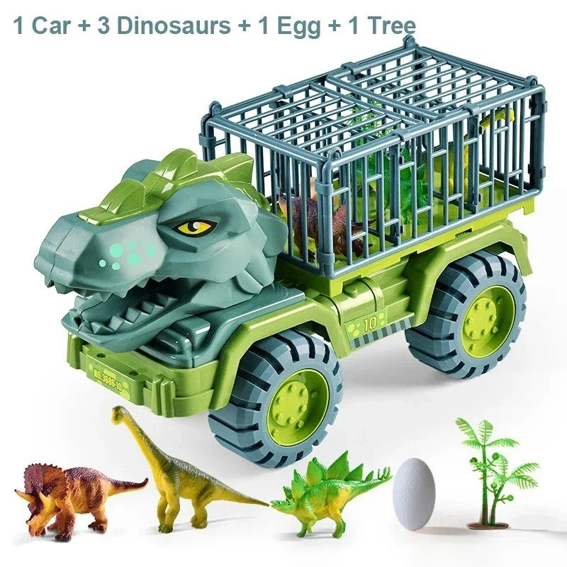Dinosaur Car Play Truck, Transport Car Carrier with 3 Dino Figures, Egg and Tree, Safe for Ages 3+