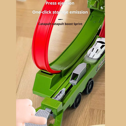 Dinosaur Track Car with 360° Loop Launcher, High-Speed Racing, No Battery, Safe for Ages 3+