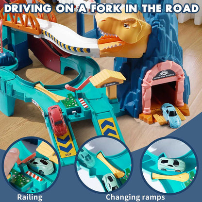 Dinosaur Track Car with Adventure Racing Set, Helps Develop Imagination, Safe for Ages 3+