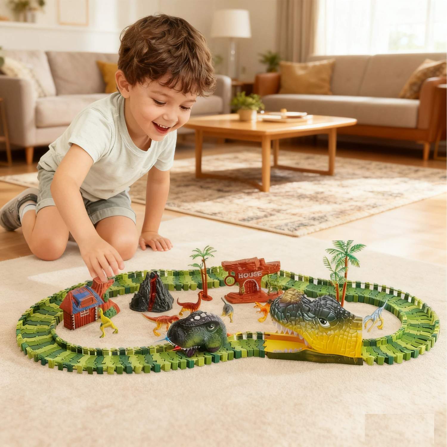 Fun Dino Race Track Playset for Kids - Halri
