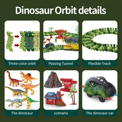Dinosaur Train Track Playset Slot Car Race Track Sets Dino World Flexible Race Track Dinosaur Tunnel for Kids Birthdays Christmas Gift