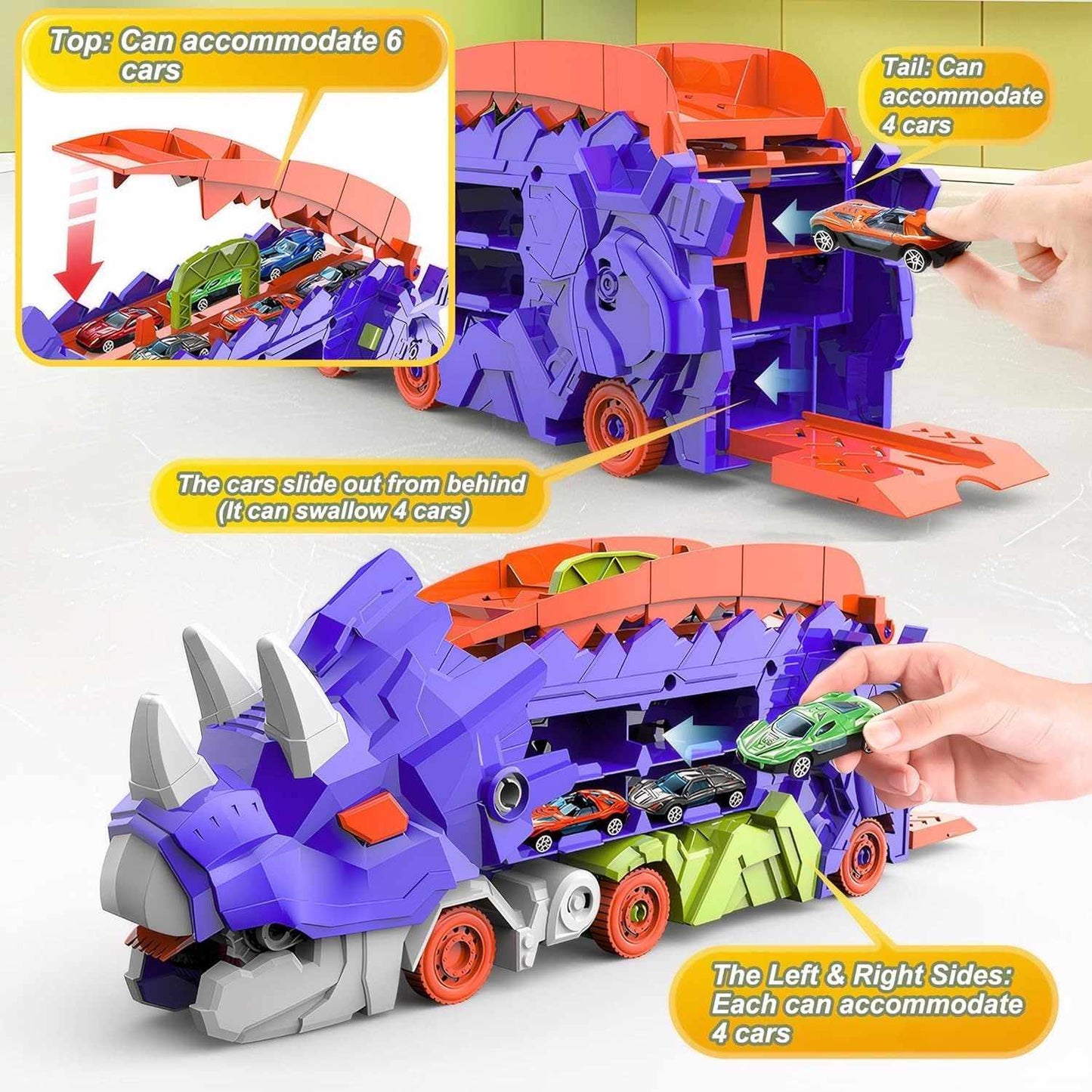 Dinosaur Transforming Truck Toy – Converts into Dinosaur, Includes Mini Alloy Cars and Accessories
