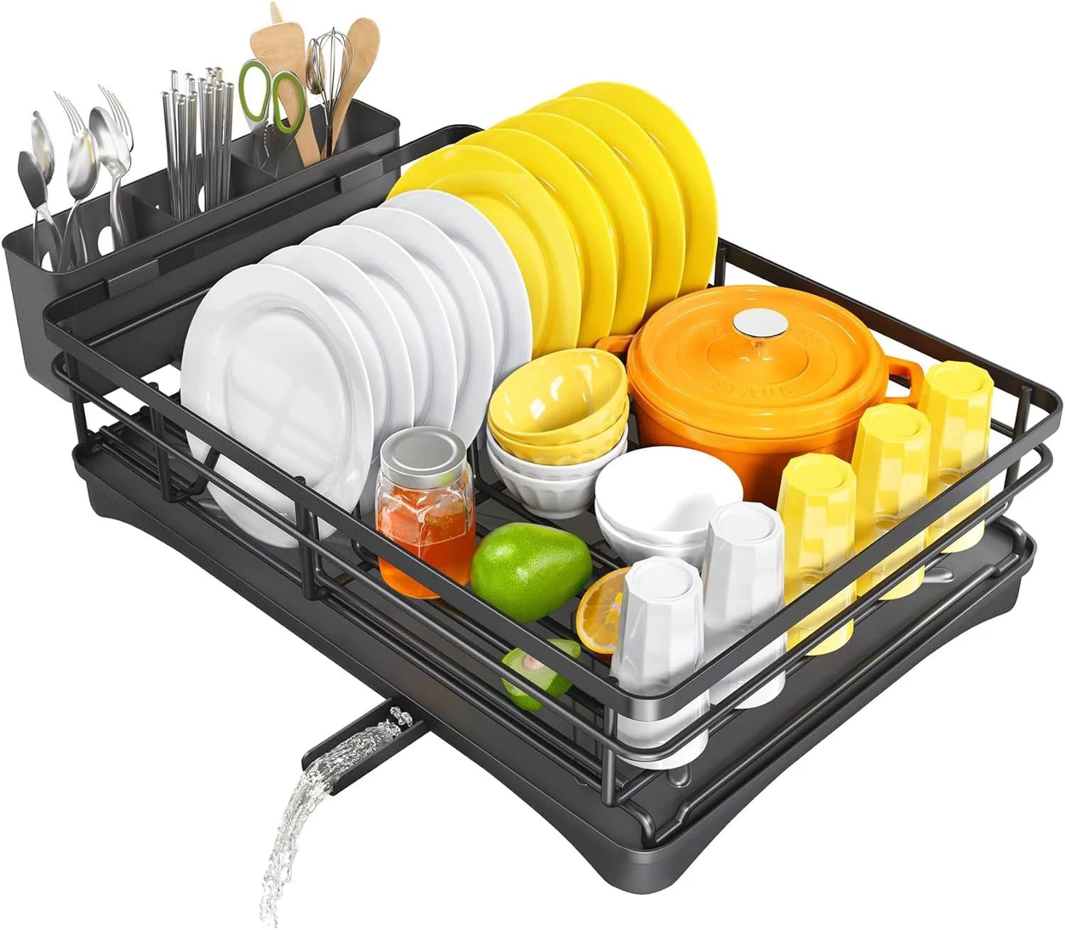 Space Saving Dish Rack with Drying Tray and Utensil Holder - Halri
