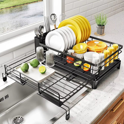 Space Saving Dish Rack with Drying Tray and Utensil Holder