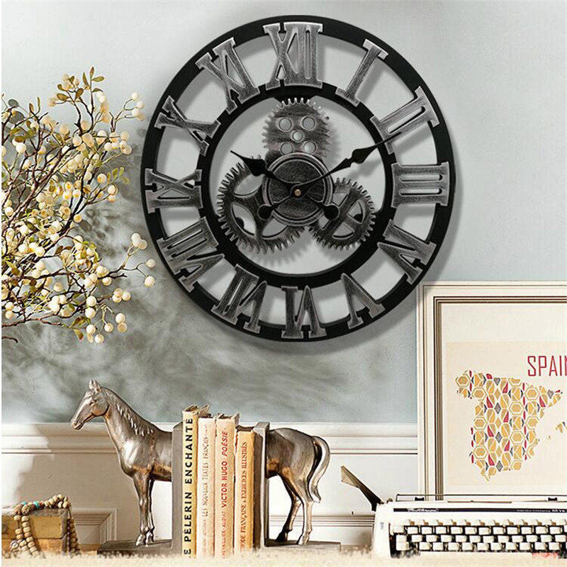 Rustic Metal Wood Wall Clock - Halri