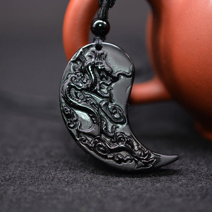 Dragon And Phoenix Yin Yang Obsidian Necklace