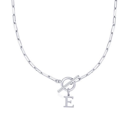 Simple Initial Circle Paperclip Lock Necklace