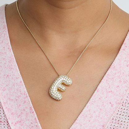 Bold Letter Bubble Diamond Initial Pendants