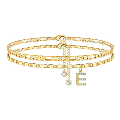 Personalized 14k Gold Initial Anklet Set