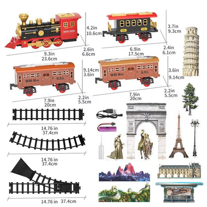 Electric Christmas Steam Train Set with Lights and Sounds, Toy Railway Decoration for Kids Under the Christmas Tree