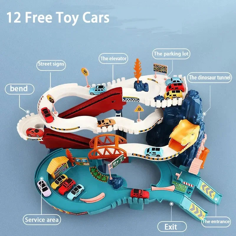 Electric Dinosaur Mountain Track Car with Multi-Floors, Various PCS - Safe for Ages 3+