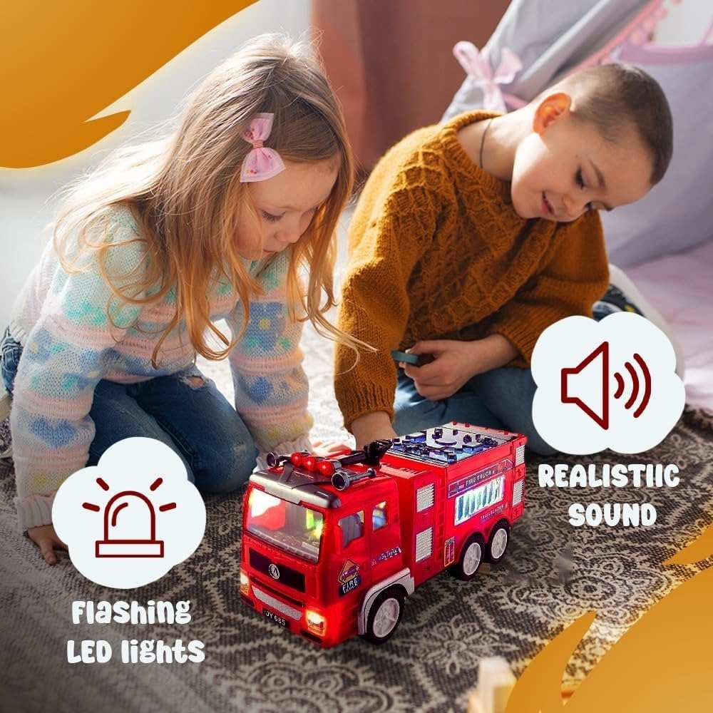 Electric Fire Engine Toy With Lights For Children, Real Siren Sounds, Safe ABS Material, Suitable for Kids 3+