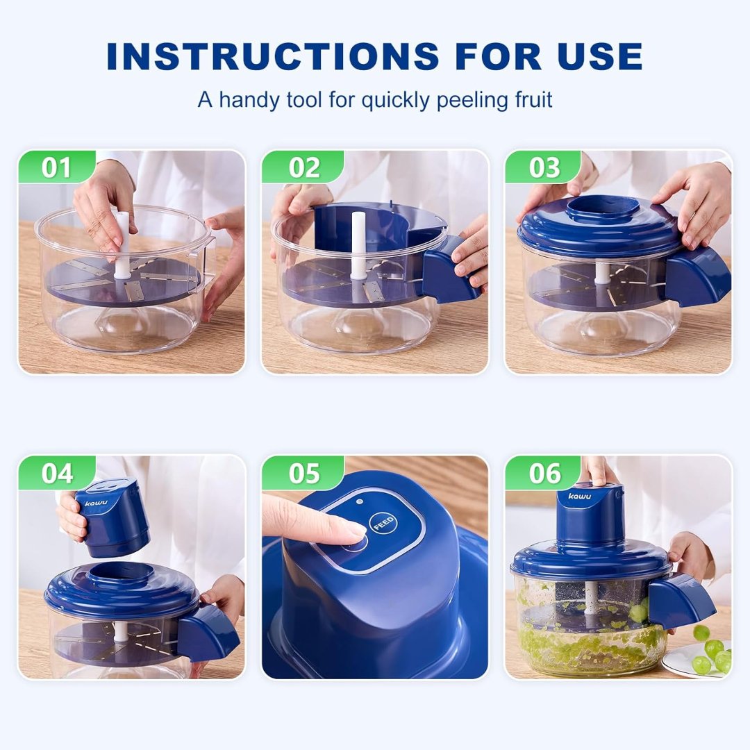 Electric Fruit and Vegetable Peeler with One-Touch Automatic Peeling and 5-Blade Stainless Steel Clamshell Design